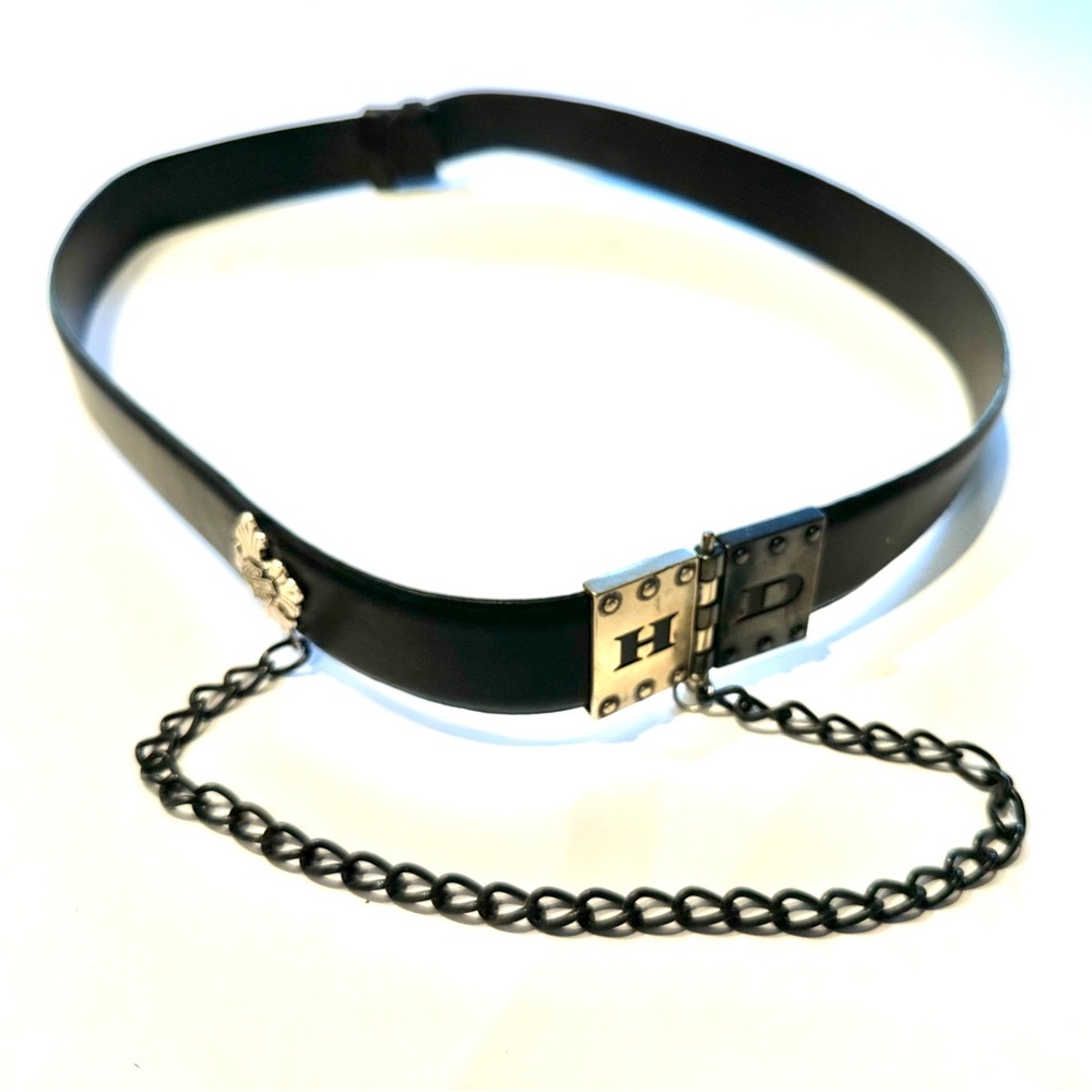 Harley-Davidson Black Leather Belt with Chain Detail